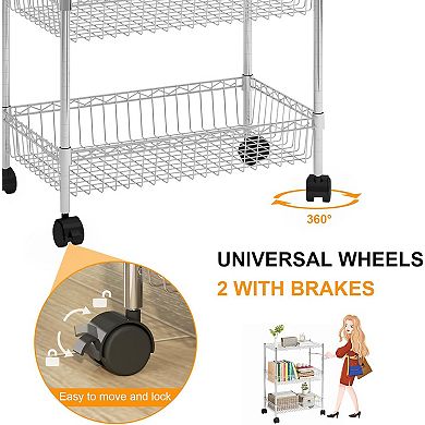 3 Tier Rolling Cart, Metal Kitchen Cart with Handles for Kitchen Bathroom Office Laundry