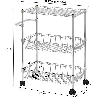 3 Tier Rolling Cart, Metal Kitchen Cart with Handles for Kitchen Bathroom Office Laundry