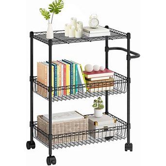 3 tier Rolling Cart, Metal Kitchen Cart with Handles for Kitchen Bathroom Office Laundry