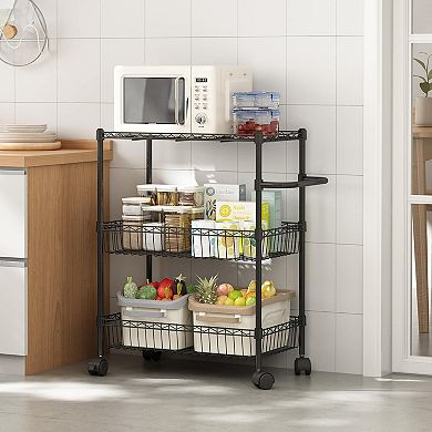 3 Tier Rolling Cart, Metal Kitchen Cart with Handles for Kitchen Bathroom Office Laundry
