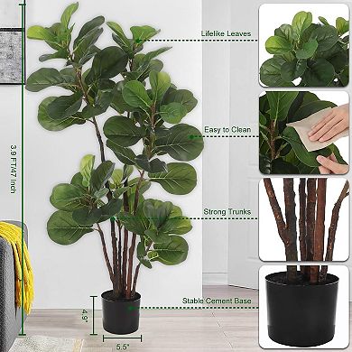 4 Ft Faux Ficus Lyrata Tree with 72 Leaves in Pot for Indoor Outdoor Decor
