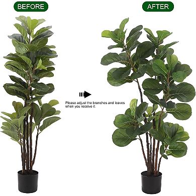 4 Ft Faux Ficus Lyrata Tree with 72 Leaves in Pot for Indoor Outdoor Decor