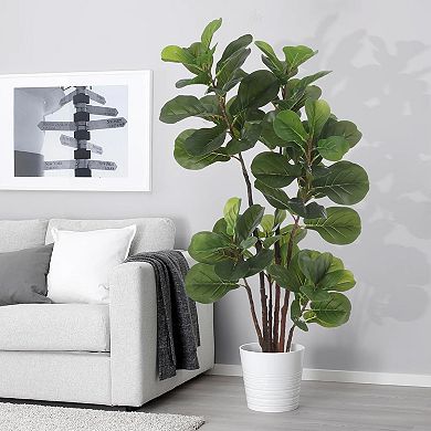 4 Ft Faux Ficus Lyrata Tree with 72 Leaves in Pot for Indoor Outdoor Decor