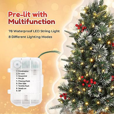 3ft Pre Lit Fiber Optic Christmas Tree with a Burlap Base, Artificial Small Tabletop Xmas Tree