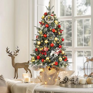 3ft Pre Lit Fiber Optic Christmas Tree with a Burlap Base, Artificial Small Tabletop Xmas Tree