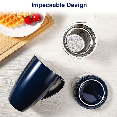 16 Oz Porcelain Tea Cup with Infuser and Lid