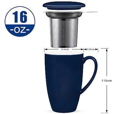 16 Oz Porcelain Tea Cup with Infuser and Lid