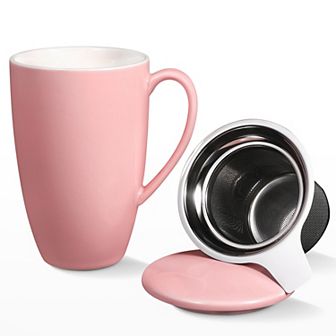 16 Oz Porcelain Tea Cup with Infuser and Lid