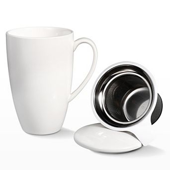16 Oz Porcelain Tea Cup with Infuser and Lid