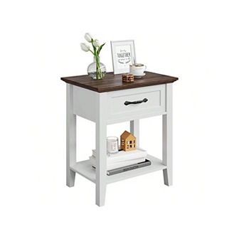Nightstand, End Table With Drawer, Side Table For Spaces (White, 1 pc