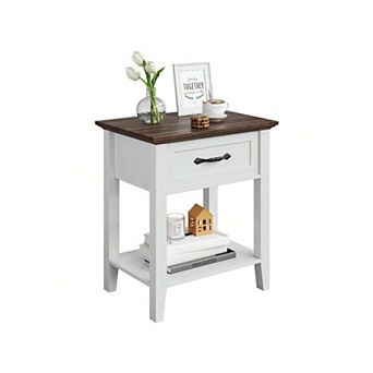 Nightstand, End Table With Drawer, Side Table For Spaces (White, 1 pc
