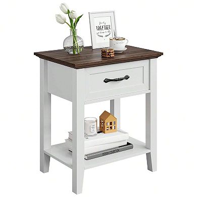 Nightstand, End Table With Drawer, Side Table For Spaces (White, 1pc)