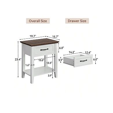 Nightstand, End Table With Drawer, Side Table For Spaces (White, 1pc)