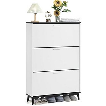 Narrow Shoe Rack with 3 Flip Drawers, 47 in