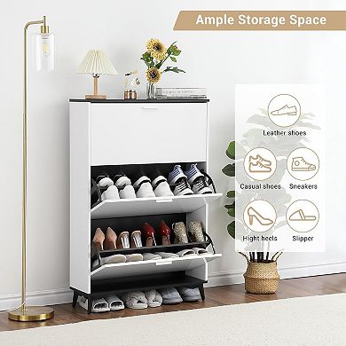 Narrow Shoe Rack with 3 Flip Drawers, 47 in