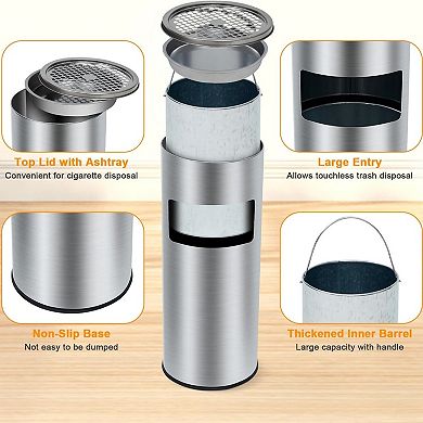 4.5 Gallons Commercial Indoor Outdoor Trash Can with Ashtray