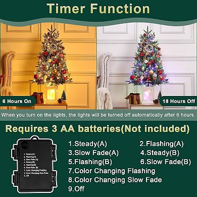 3 Ft Christmas Tree with 78 Multicolor LED lights, Artificial Xmas Trees with Lighting Potted Base
