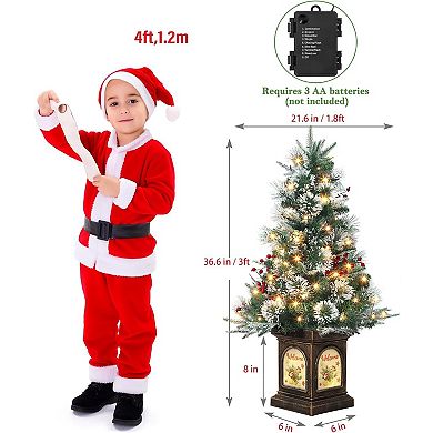 3FT Prelit Snow Flocked Christmas Tree with Prelit Premium 78 LED, 8 Mode, Vintage Bells Base