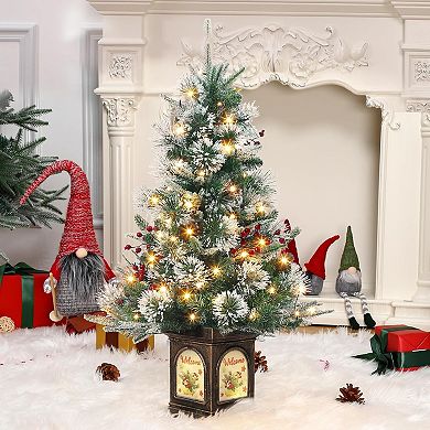 3FT Prelit Snow Flocked Christmas Tree with Prelit Premium 78 LED, 8 Mode, Vintage Bells Base