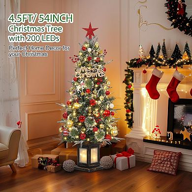 4.5ft Prelit Slim Artificial Christmas Tree, Multicolor Led Lights, Snow Flocked & Frosted,2 pcs