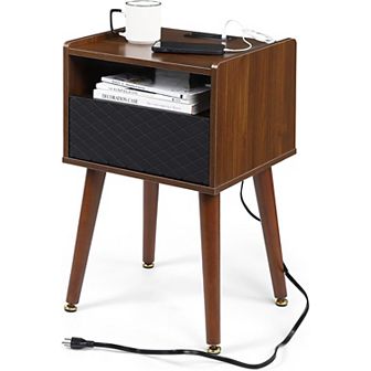 Modern Nightstand Side Table with Charging Station