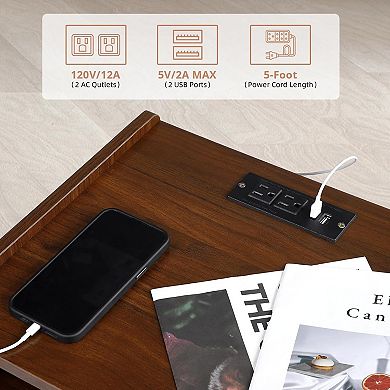 Modern Nightstand Side Table with Charging Station