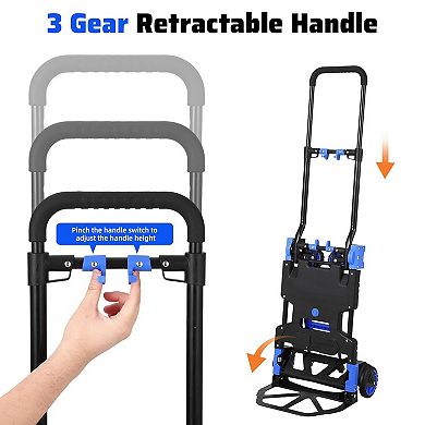 2 in 1 Folding Hand Truck Dolly with Foldable Basket, for Luggage, Travel, Office