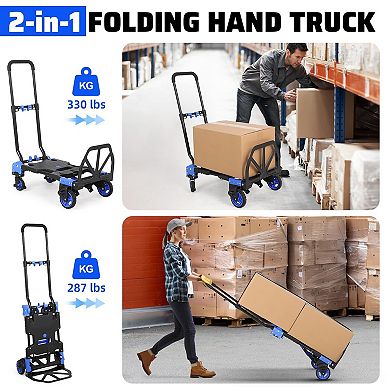 2 in 1 Folding Hand Truck Dolly with Foldable Basket, for Luggage, Travel, Office