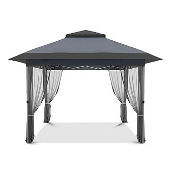 12x12 Pop up Gazebo with Mosquito Netting, Metal Frame Canopy with Double Roof