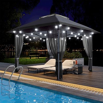 12x12 Pop up Gazebo with Mosquito Netting, Metal Frame Canopy with Double Roof