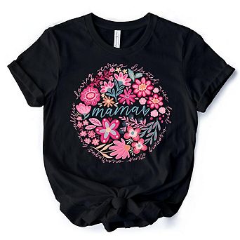 Inspiring Floral Mama T-Shirt, White, Black and Natural Boho Tee for Strong and Loving Mothers