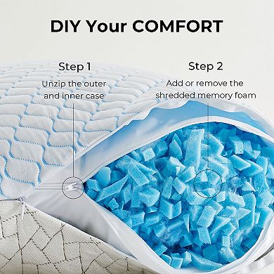 Unikome Cooling Bed Pillows for Sleeping 2 Pack Shredded Memory Foam Pillows Adjustable Cool Pillow