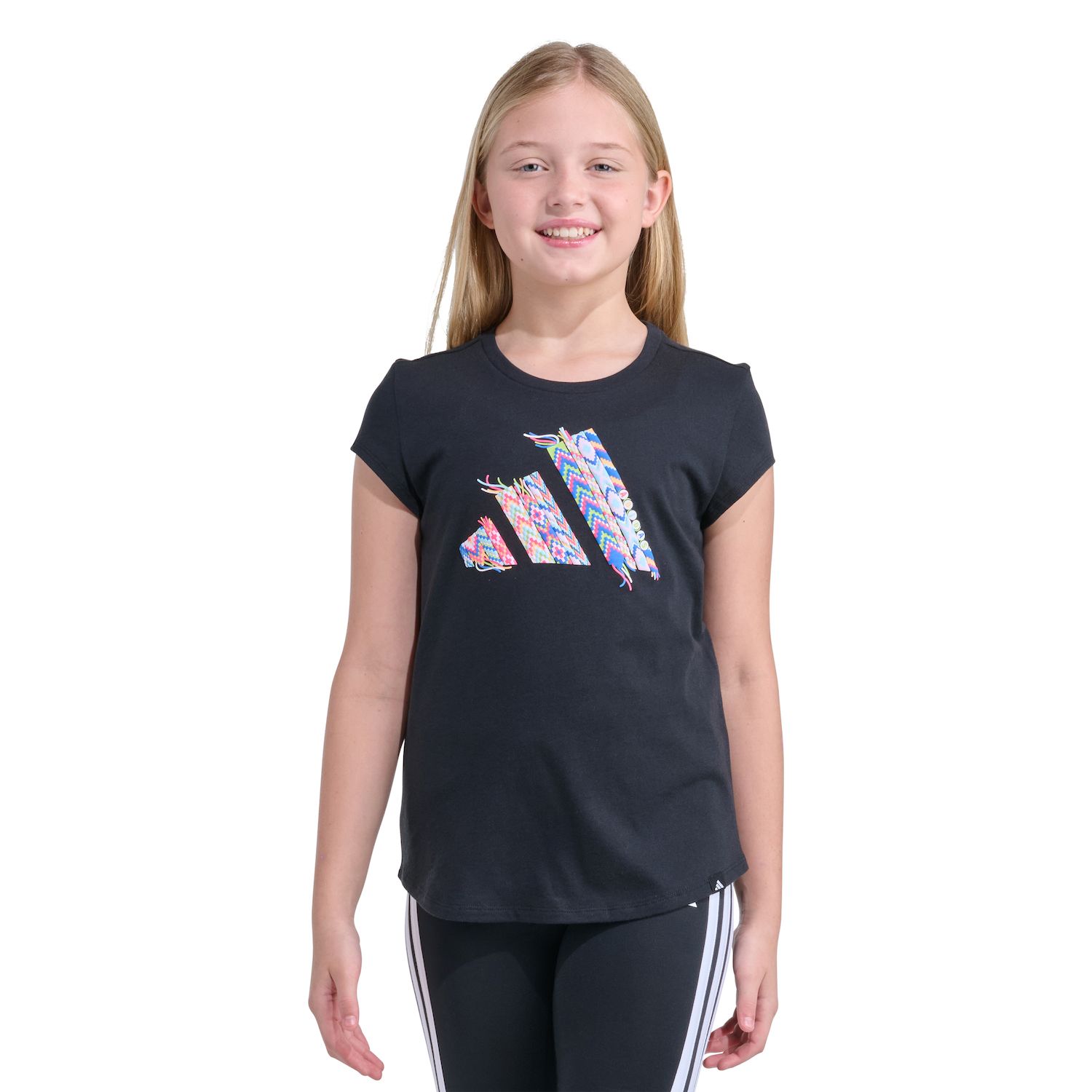 Футболка adidas Cap Sleeve Tee для девочек, цвет: Чёрный