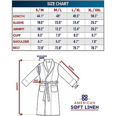 Men's American Soft Linen Fleece Long Sleeve Lightweight Bathrobe