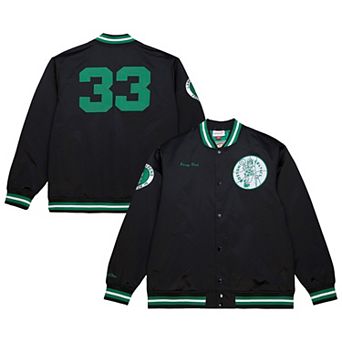 Men's Mitchell & Ness Larry Bird Black Boston Celtics NBA Legends Full-Snap Satin Jacket