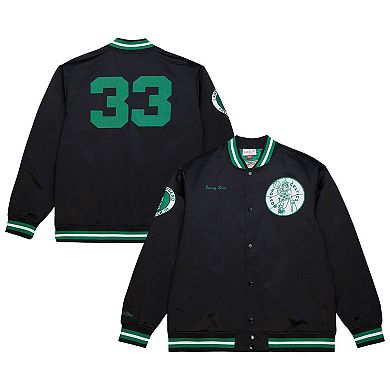 Men's Mitchell & Ness Larry Bird Black Boston Celtics NBA Legends Full-Snap Satin Jacket