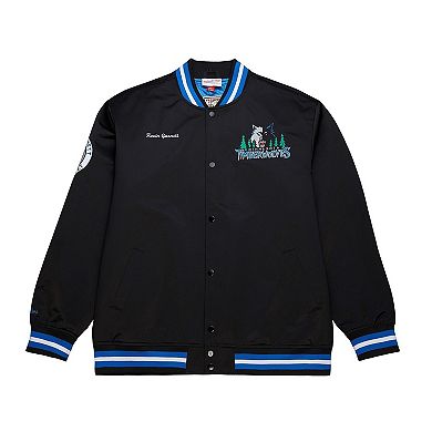 Men's Mitchell & Ness Kevin Garnett Black Minnesota Timberwolves NBA Legends Full-Snap Satin Jacket