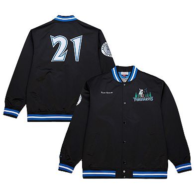 Men's Mitchell & Ness Kevin Garnett Black Minnesota Timberwolves NBA Legends Full-Snap Satin Jacket