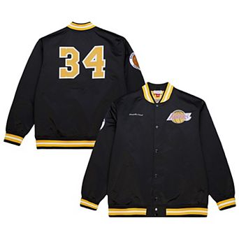 Men's Mitchell & Ness Shaquille O'Neal Black Los Angeles Lakers NBA Legends Full-Snap Satin Jacket