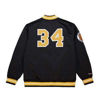 Men's Mitchell & Ness Shaquille O'Neal Black Los Angeles Lakers NBA Legends Full-Snap Satin Jacket