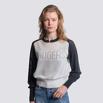 Women's Lusso Navy Los Angeles Dodgers Seraphina Mesh Notch Neck Sweater