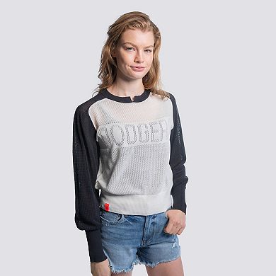 Women's Lusso Navy Los Angeles Dodgers Seraphina Mesh Notch Neck Sweater