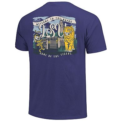 Women's Purple LSU Tigers Comfort Colors Campus Scene Drawing Script T-Shirt