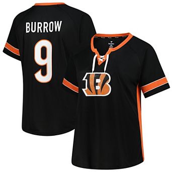 Women's Fanatics Joe Burrow Black Cincinnati Bengals Plus Size Name & Number Lace-Up T-Shirt