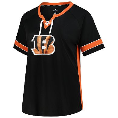 Women's Fanatics Joe Burrow Black Cincinnati Bengals Plus Size Name & Number Lace-Up T-Shirt