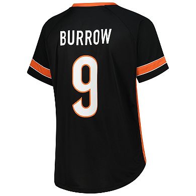 Women's Fanatics Joe Burrow Black Cincinnati Bengals Plus Size Name & Number Lace-Up T-Shirt