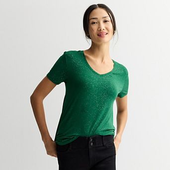 Women's Holiday Print V-Neck Graphic Top