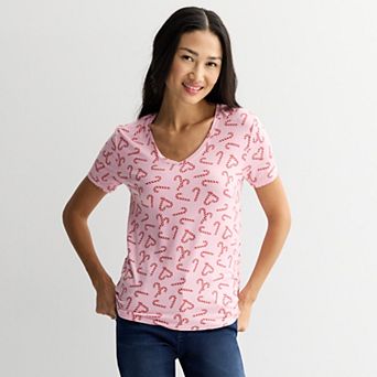 Women's Holiday Print V-Neck Graphic Top