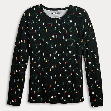 Women's Long Sleeve Holiday Print Crew Neck Top