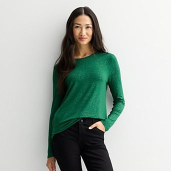 Women's Long Sleeve Holiday Print Crew Neck Top